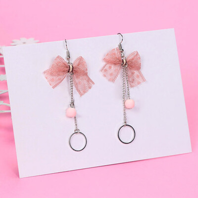 

Bowknot Earring Lace Long Immitation Pearl Earrings Girl Accessories Drop