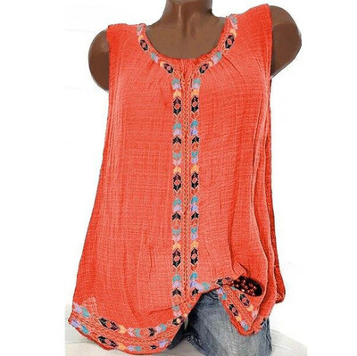 

Nomeni Women Casual Sleeveless Print Solid Fashion Loose Plue Size Tops Shirt Blouse
