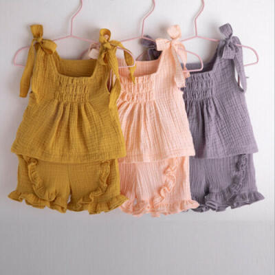 

Kids Baby Girls Cotton & Linen Clothes Vest TopsShorts Pants Outfits Set Summer