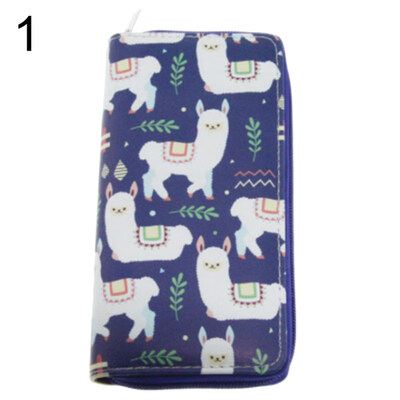 

Cartoon Alpaca Women Faux Leather Long Wallet Zipper Clutch Card Holder Purse