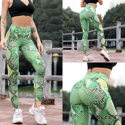 

Gobestart Serpentine High Waist Leggings Serpentine Women Yoga Pants Mesh Leather Leggins