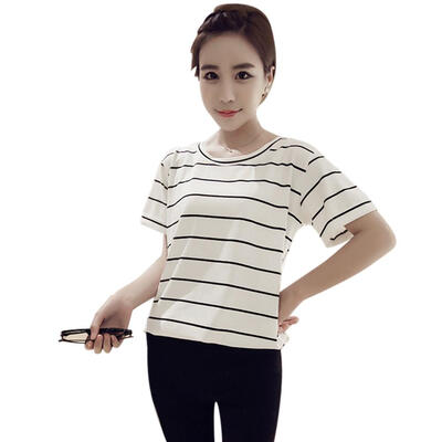 

Striped Short Sleeve Women T-Shirts Korean Style Summer Girl Loose Tee Tops