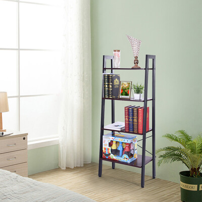 

Siaonvr Vintage Ladder 4-Tier Bookshelf Storage Rack Shelf Unit Wood Metal Frame