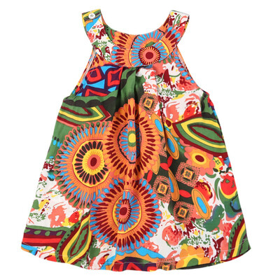 

6M-4T Fashion Kids Clothes Print Vest Girl Baby Clothing Floral Dress for Baby Infant Outfit Vestido Baby Bohemian Dresses