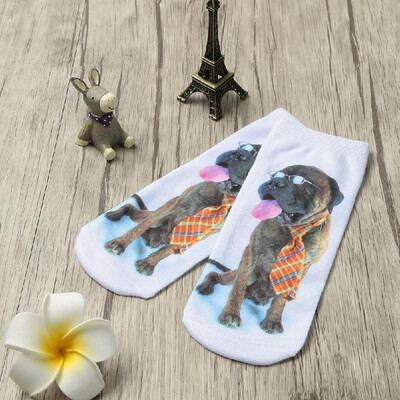 

New Fashion Women Socks Cute Dog Print Low Cut Breathable Stretchy Casual Ankle Socks
