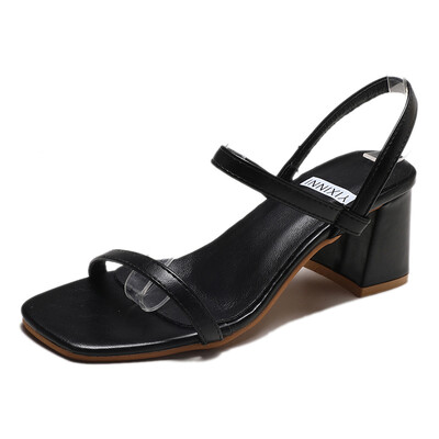 

Sandals female summer students Korean version of one word buckle thick heel sandals hi heel high heels women