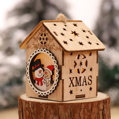 

Gobestart LED Light Wood House Cute Christmas Tree Hanging Ornaments Holiday Decoration