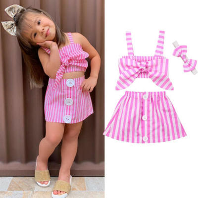 

3PCS Toddler Baby Girl Summer Vest Crop Tops T shirt Short Skirt Outfits Clothes