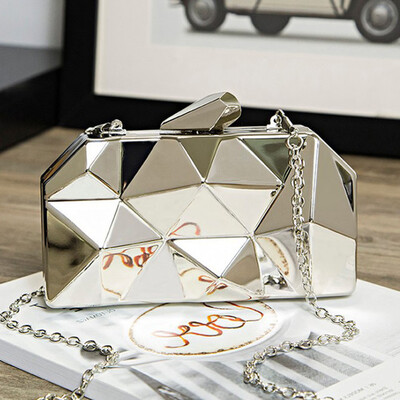 

Women Handbags Metal Hexagon Clutches Fashion Geometric Mini Party Purse Bags
