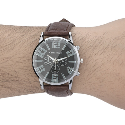 

Gobestart Trend Outdoor Sports Quartz Watch Three-eye Dial Casual Leather Belt Mens Watch