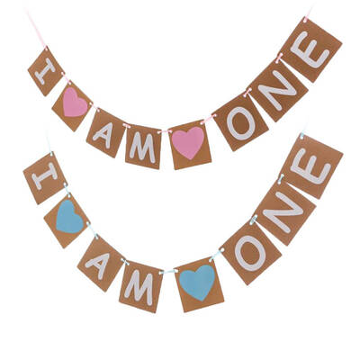 

Baby One Year Old Birthday Banner Retro Craft Paper Lovely Heart Garland Flag Photo Props Hanging Ornament