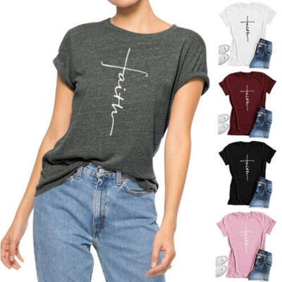 

Simple Summer Women Fashion Cross Faith T Shirt Graphic Tees Christian Shirt Top Blouse