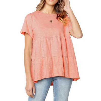 

Nomeni Women Solid Flounce O-neckline Design Short Sleeve Shirt Blouse Tops
