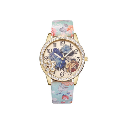

Vintage Fresh Floral Pattern With Rhinestone Womens Watches Bayan Kol Saaty Fashion Simple And Cool Relojes Para Mujer