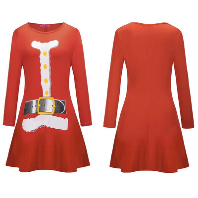 

BOFUTE New Europe America Womens Clothing O-Neck Printing Skirt Christmas Clothing Long Sleeve Dress 1258