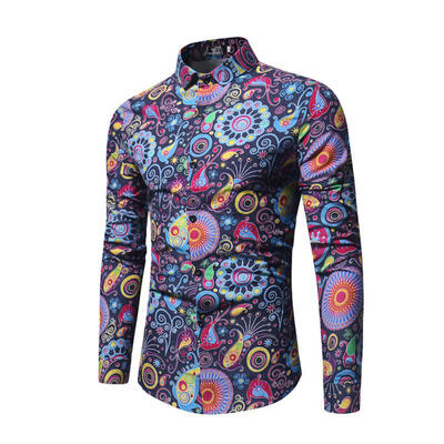 

Casual Fashion Long Sleeve Colorful Floral Blouse Shirt Tops For Men