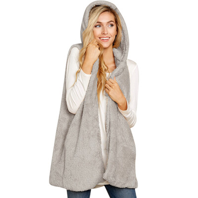 

Toponeto Women Lady Faux Fur Solid Hoodie Sleeveless Warm Vest Waistcoat Outwear Tops