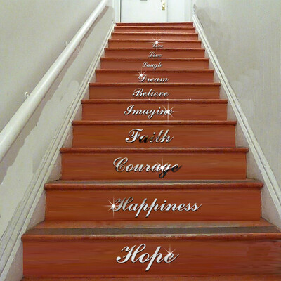 

〖Follure〗Acrylic Silver Mirror Effect Quote Word Art Stair Decals Wall Sticker Home Decor