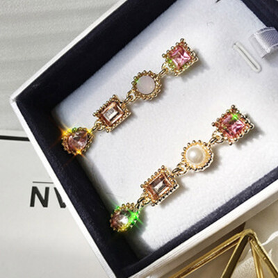 

Luxury Multicolor Rhinestone Charm Long Earrings New Fashion Statement Drop Dangle Earring Jewelry For Women