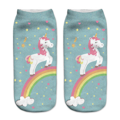 

1 Pair Women Low Cut Ankle Socks Funny Unicorn 3D Printing Socks Cotton Hosiery Printed Socks