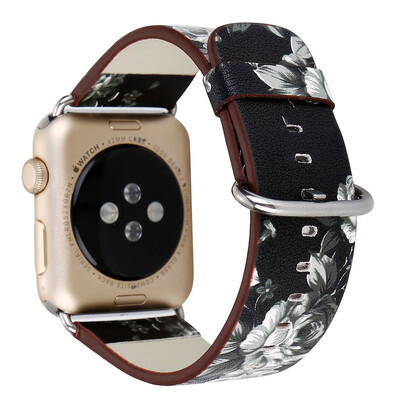 

Soft PU Leather Floral Flower Watchband for Apple Watch Band 38mm 42mm Pastoral Strap Wrist Band for Watch Series 3 2 1
