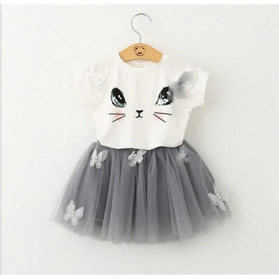 

Toddler Baby Girls Clothes T-shirt TopsTutu Dress Skirt Outfits 2PCS Sets 2-7T