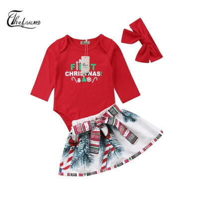 

Baby Girl Infant Christmas Santa TopsBowknot Tutu Dress Outfits 3pcs Clothes