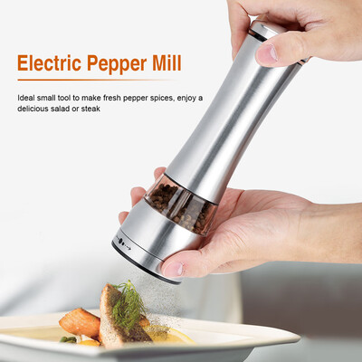 

Stainless Steel Electric Salt & Pepper Mill Grinder Adjustable Coarseness Battery Operated Electric Salt Electric Pepper Mill