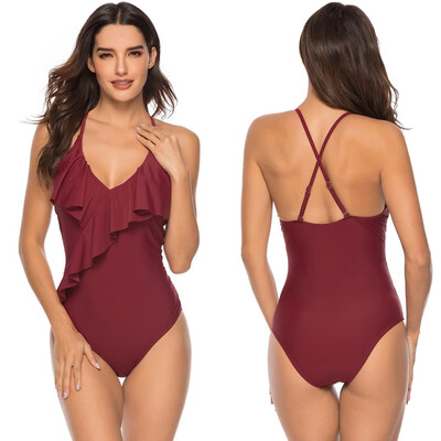 

Saidsome Women High Waist Backless Cross Swimwear Ruffle Swimsuit Push Up Padded Bikini