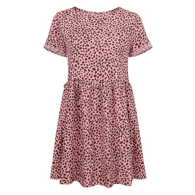 

Womens A-Line O-Neck Short Sleeve Printed Casual Loose Ruffles Dress