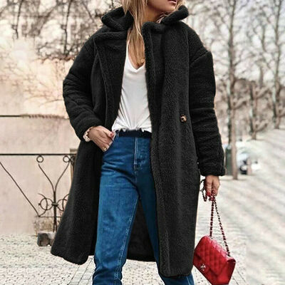 

US STOCK Women Teddy Bear Pocket Fluffy Coat Fleece Fur Jackets Outerwear Hoodie