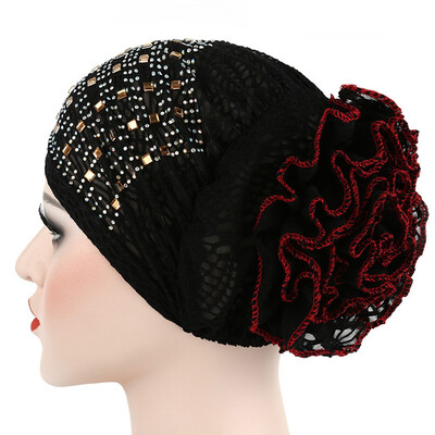 

1Pc Women Stretch Turban Hat Chemo Cap Lace Flower Hijab Cap Headwrap