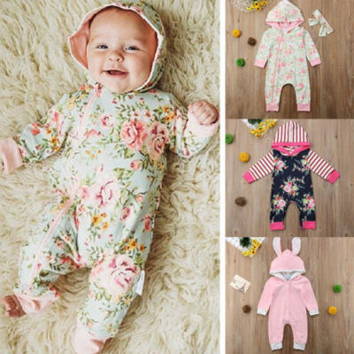 

UK Newborn Infant Baby Kids Girls Boys Floral Hoodie Romper Zip Clothes Jumpsuit
