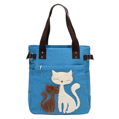 

Fashion Women Cat Print Large Capacity Zipper Tote Shoulder Bag Canvas Handbag