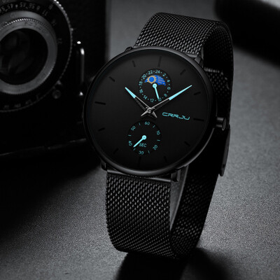 

Gobestart Mens Simple Casual Quartz Watch Waterproof Black Stainless Steel Mesh Strap