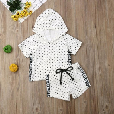 

Toddler Baby Girl Wave Point Hooded T-shirt Pants Shorts Sunsuit