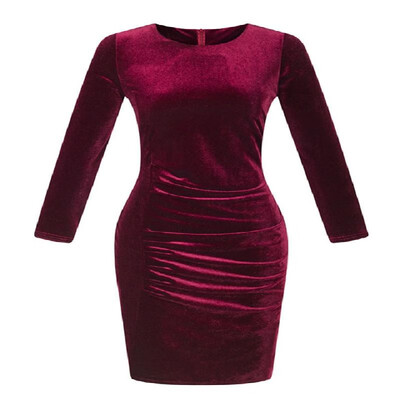 

Solid Long Sleeves Velvet Twist Pencil Bodycon Dress