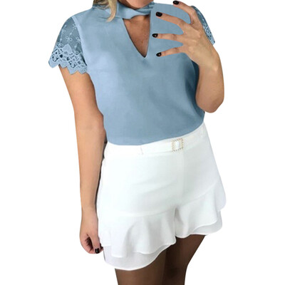 

Nomeni Women Fashion Loose Casual Pure Color Short Sleeves Plus Size Summer Tie T Shirt