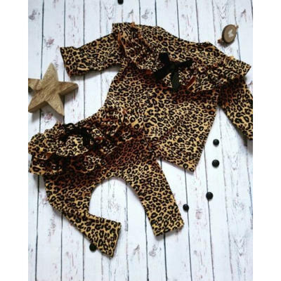 

Toddler Baby Girl Leopard Clothes Ruffle Long Sleeves Tops T-shirt Pants Outfit