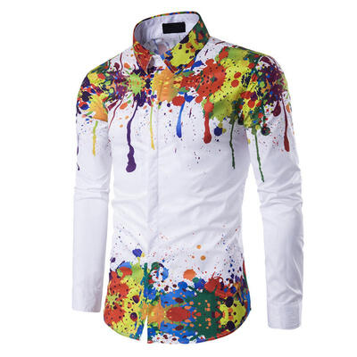 

New Fashion Men Shirt Long Sleeve 3d Splash Ink Print Mens Shirts Casual Plus Size Men Shirt