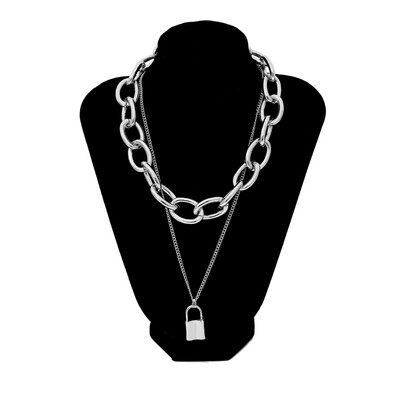

Punk Layered Lock Pendant Necklace For Women Gold Color Metal Statement Padlock Choker Necklace Femme Jewelry