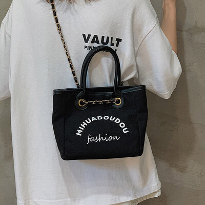 

Womens bag 2019 new fashion big bag wild air canvas bag ins large capacity shoulder bag chain Messenger bag