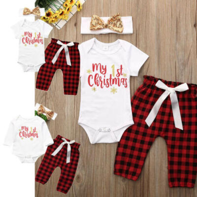 

Newborn Baby Boy Girl First Christmas Clothes Romper Pants Xmas Outfits 3PCS