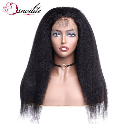

Yaki Lace Front Wig Human Hair 13x6 Kinky Straight for Women pre plucked Glueless Transparent Lace Frontal Wigs With Baby Hair