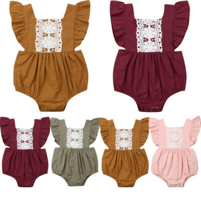 

UK Summer Newborn Baby Girl Ruffle Solid Romper Bodysuit Jumpsuit Outfit Clothes