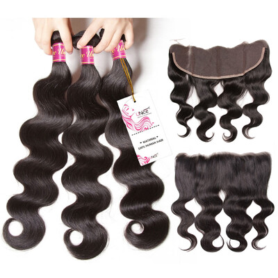 

UNice Brazilian Body Wave Human Hair 3 Bundles with 134 Lace Frontal Clsoure