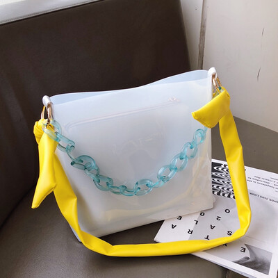 

Jelly transparent bag summer gas womens bag new 2019 Korean version of 100-lap fairy single shoulder slanted tot bag