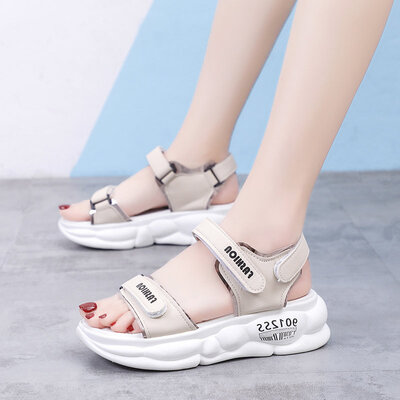 

Sandals summer hook&loop thick bottom ins tide fashion Joker sports fairy wind beach flat bottom