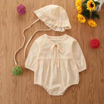 

2PCS Newborn Baby Kids Girls Boy Cotton Romper Tops Jumpsuit Hat Outfits Clothes
