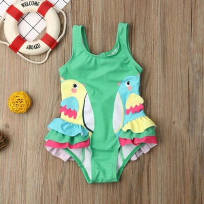 

New Hot Fashion Toddler Kids Baby Girls Cute Bird Pattern Braces Ruffle Bikini Set Swimwear Swimsuit Bathing Suit Beachwear